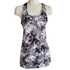 REEBOK Racerback Longline Black Grey White Abstract Print Tank Top Sz S